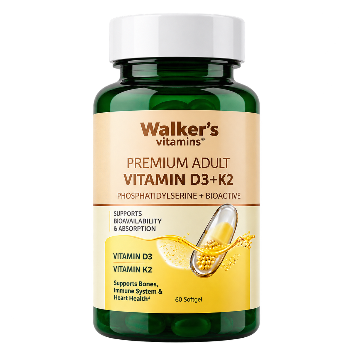 Walker’s Vitamins - Premium Adult Vitamin D3 + K2, 60 Softgels