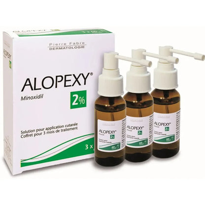 Alopexy 2% Minoxidil hair loss treatment bottles and box at Goldfarmaci online pharmacy