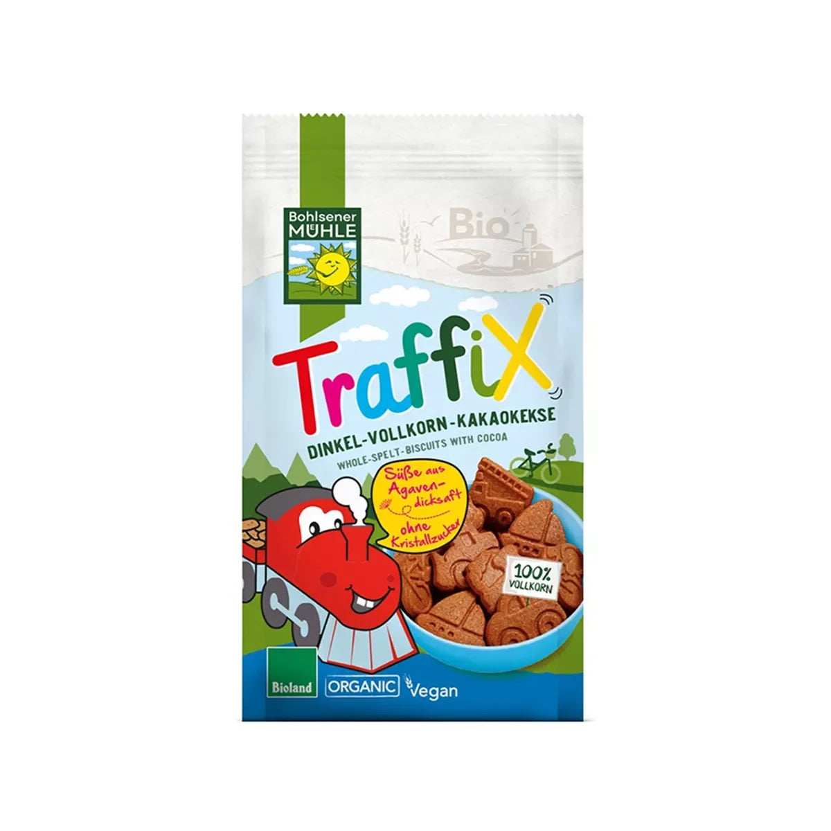 Bohlsener Mühle TraffiX organic whole spelt cocoa biscuits pack, vegan, at Goldfarmaci