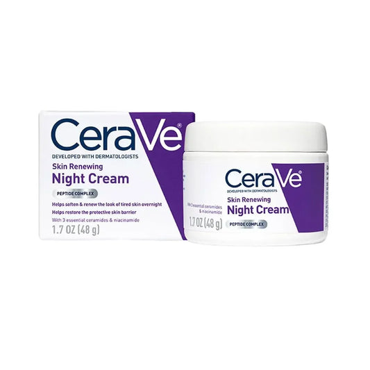 CeraVe Skin Renewing Night Cream 48g jar and box on white background, Goldfarmaci skincare