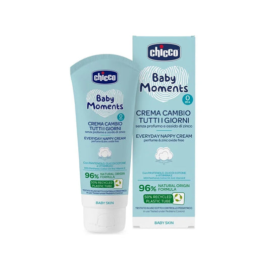Chicco Baby Moments Everyday Diaper Cream for sensitive baby skin, product and box, Goldfarmaci