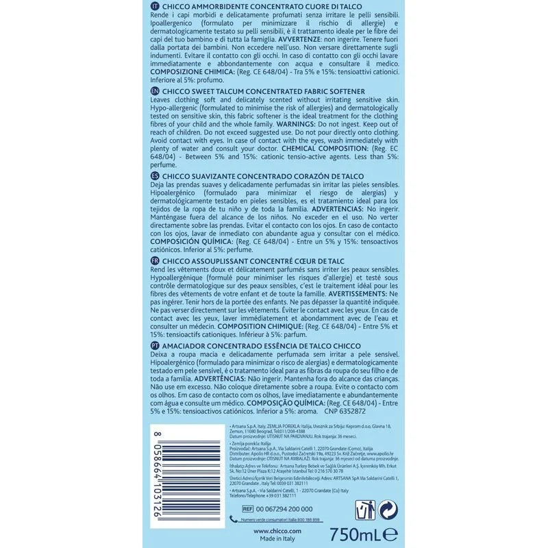 Chicco - Sensitive Concentrated Softener Sweet Talcum - GOLDFARMACI