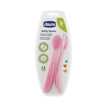 Chicco - Silicone Soft Spoon Pink +6 Months, 2 units - GOLDFARMACI