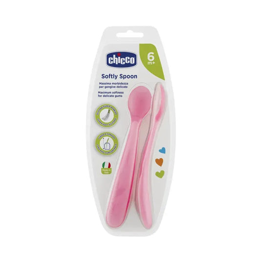 Chicco - Silicone Soft Spoon Pink +6 Months, 2 units - GOLDFARMACI