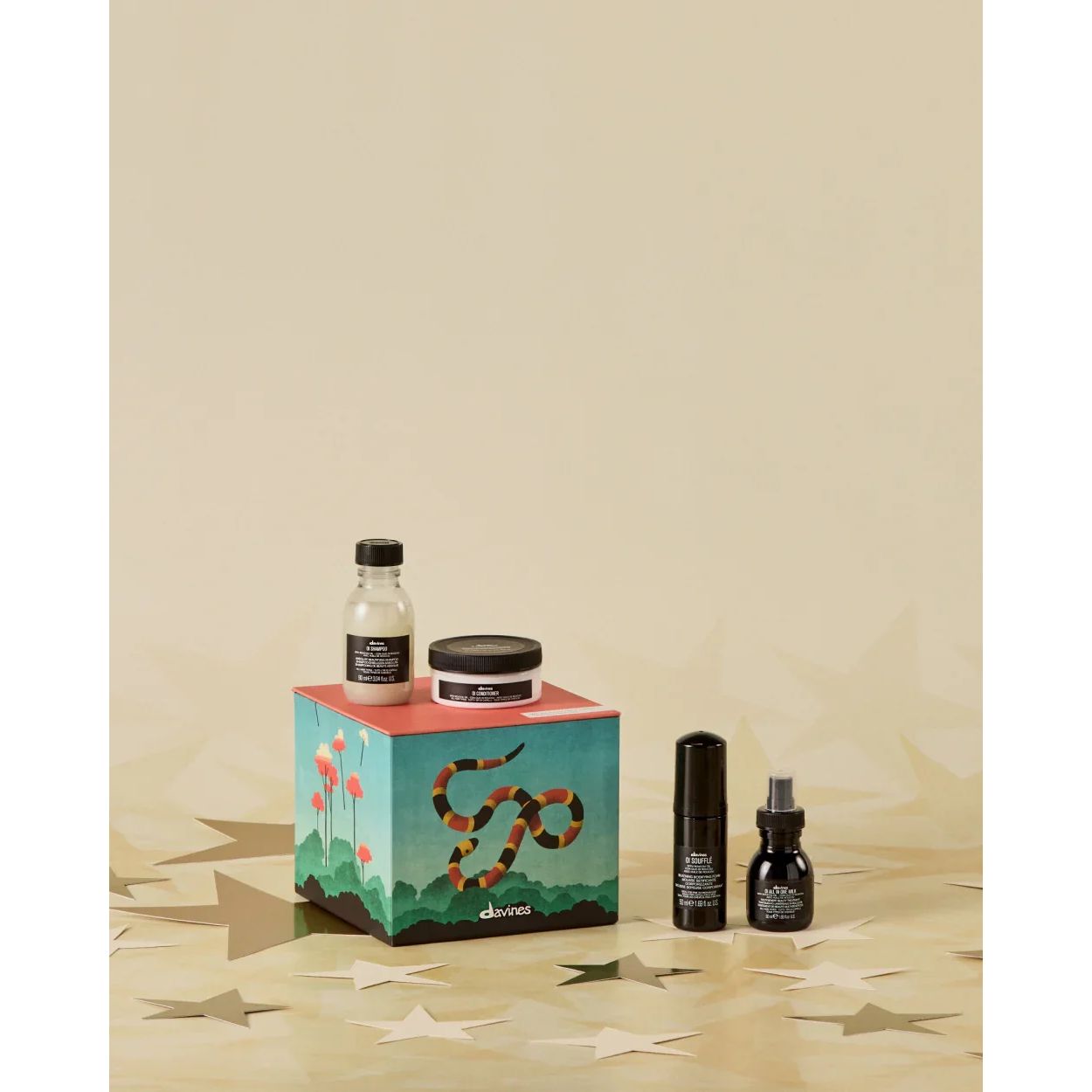 Davines Elegant Tropic Forest haircare set with colorful box, featured at Goldfarmaci