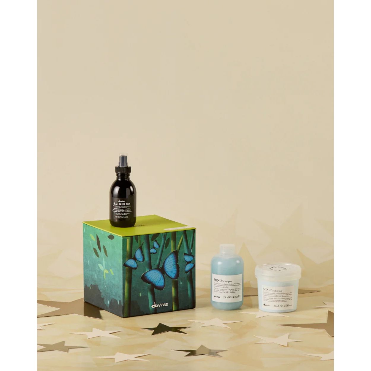 Davines Magical Rainforest haircare set with butterfly box, shampoo, conditioner, and spray at Goldfarmaci