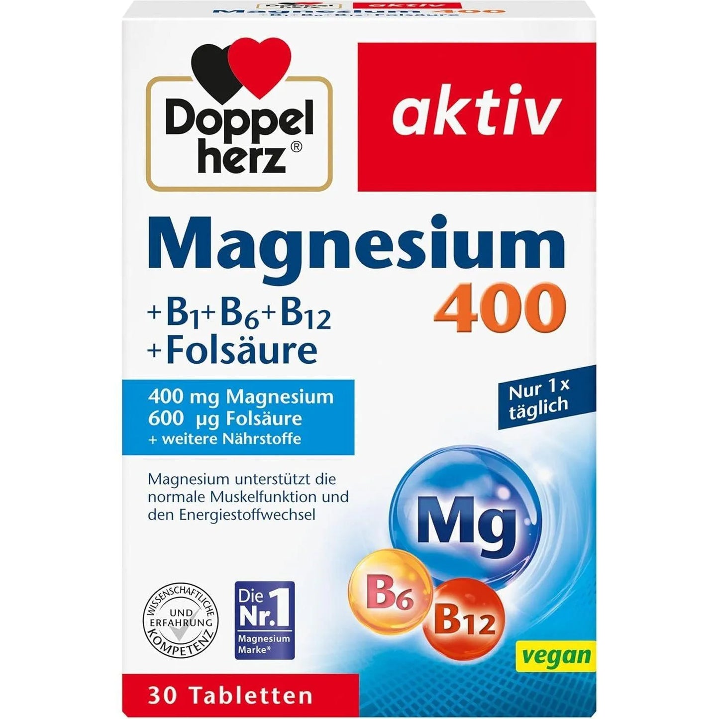 DoppelHerz - Magnesium 400 (+ B1 + B6 + B12 + Folic Acid ) 30Tab - GOLDFARMACI