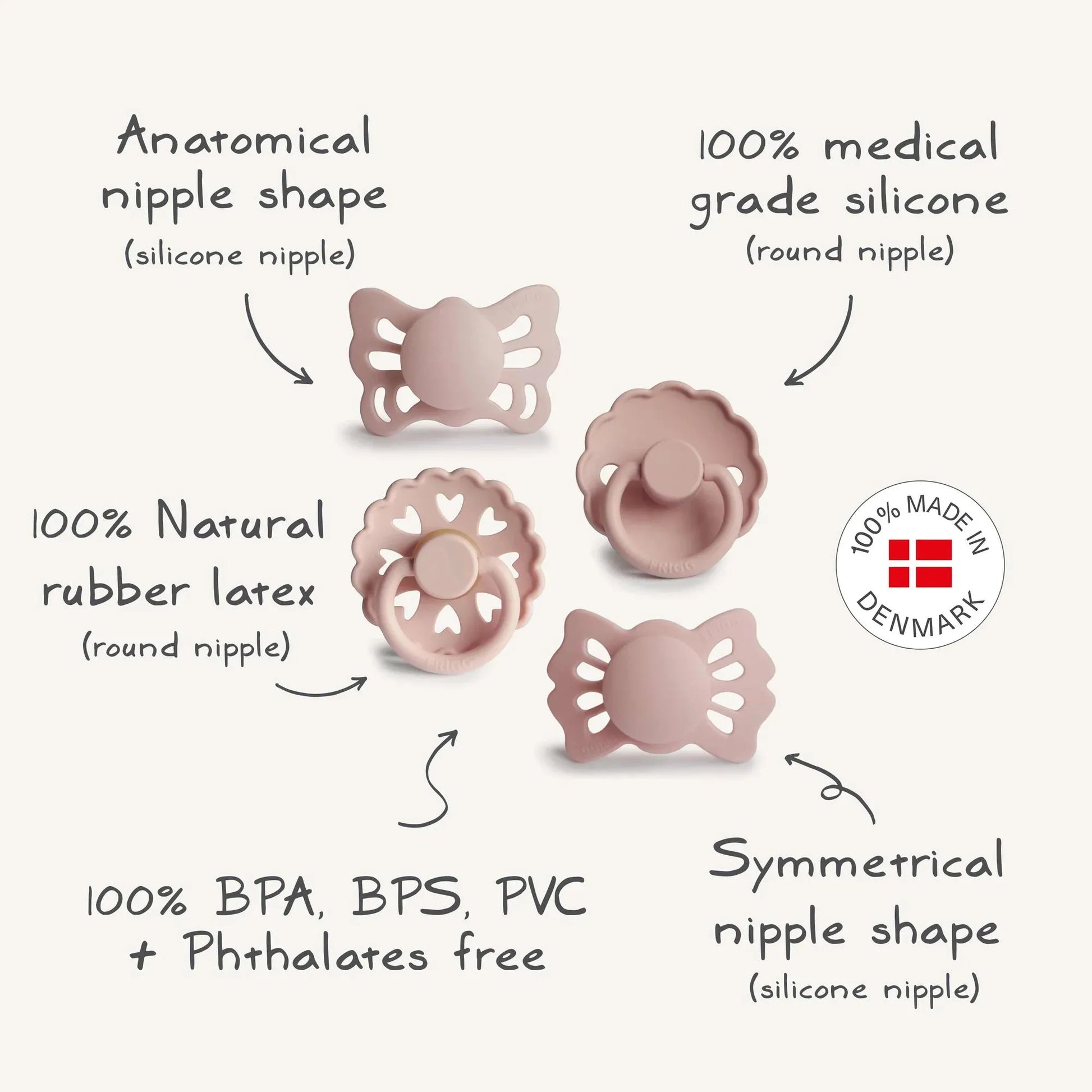 Frigg - Baby’s First pacifier Floral heart (Blush) 0-6 months - GOLDFARMACI