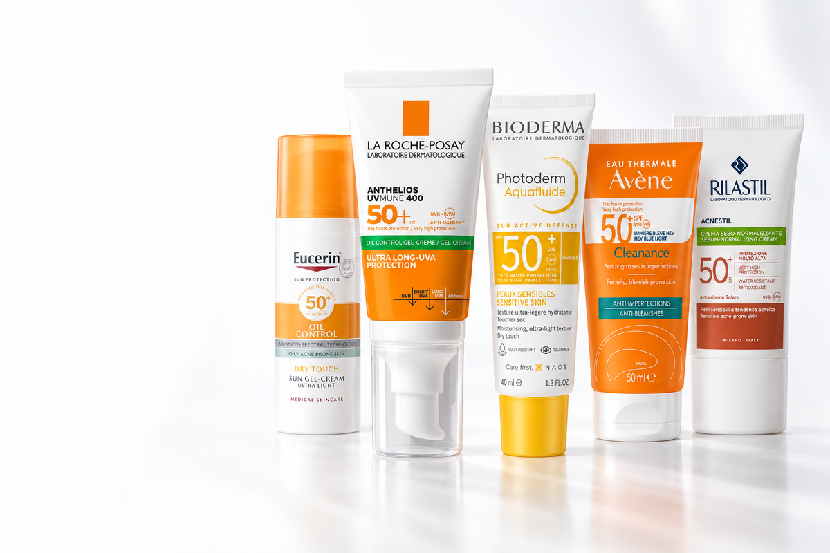 Five selected lightweight SPF50+ face sunscreens
