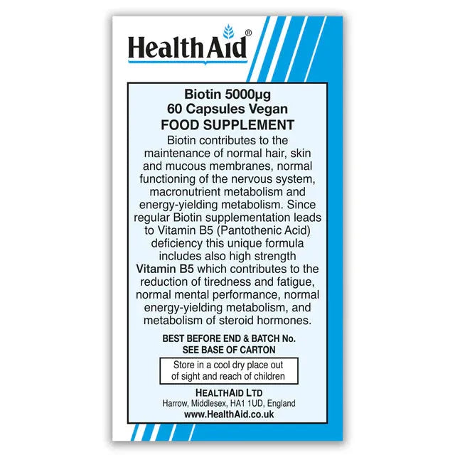 Health Aid - Vegan Biotin 5000ug - GOLDFARMACI