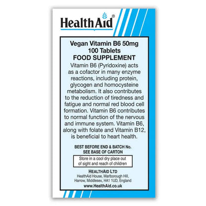 Health Aid - Vitamin B6 (Pyridoxine HCl) 50 mg - GOLDFARMACI