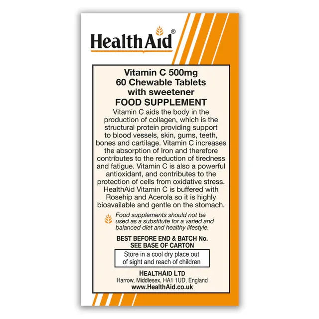 Health Aid - Vitamin C 500mg Chewable Tablets - GOLDFARMACI