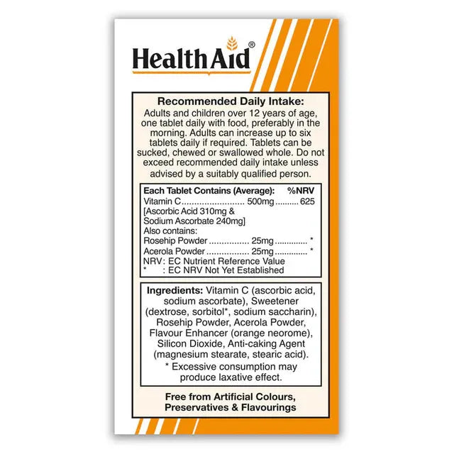 Health Aid - Vitamin C 500mg Chewable Tablets - GOLDFARMACI