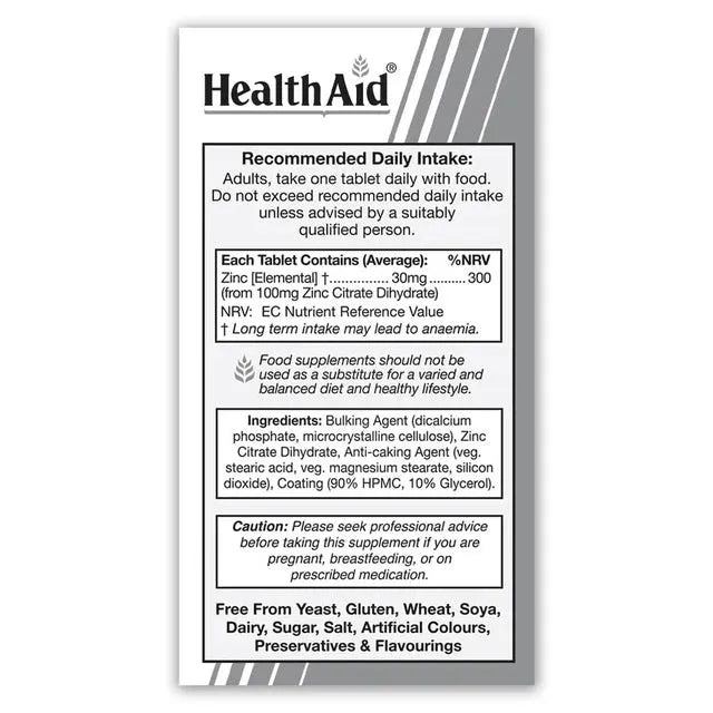 Health Aid - Zinc Citrate 100mg - GOLDFARMACI