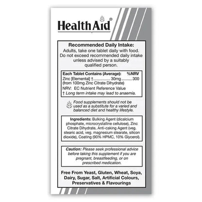 Health Aid - Zinc Citrate 100mg - GOLDFARMACI