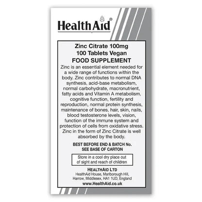 Health Aid - Zinc Citrate 100mg - GOLDFARMACI