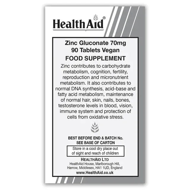 Health Aid - Zinc Gluconate 70mg - GOLDFARMACI
