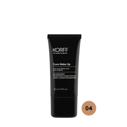 Korff Neverending Long Lasting Foundation 04 tube on white background, Goldfarmaci Albania