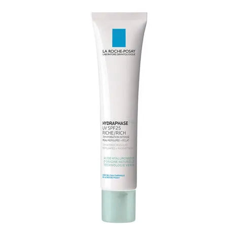 La Roche-Posay Hydraphase UV Riche SPF25 tube on white background, available at Goldfarmaci