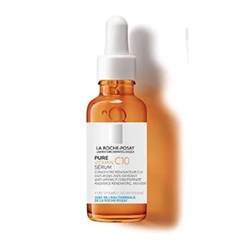 La Roche-Posay Pure Vitamin C10 serum bottle on white background, sold at Goldfarmaci Albania