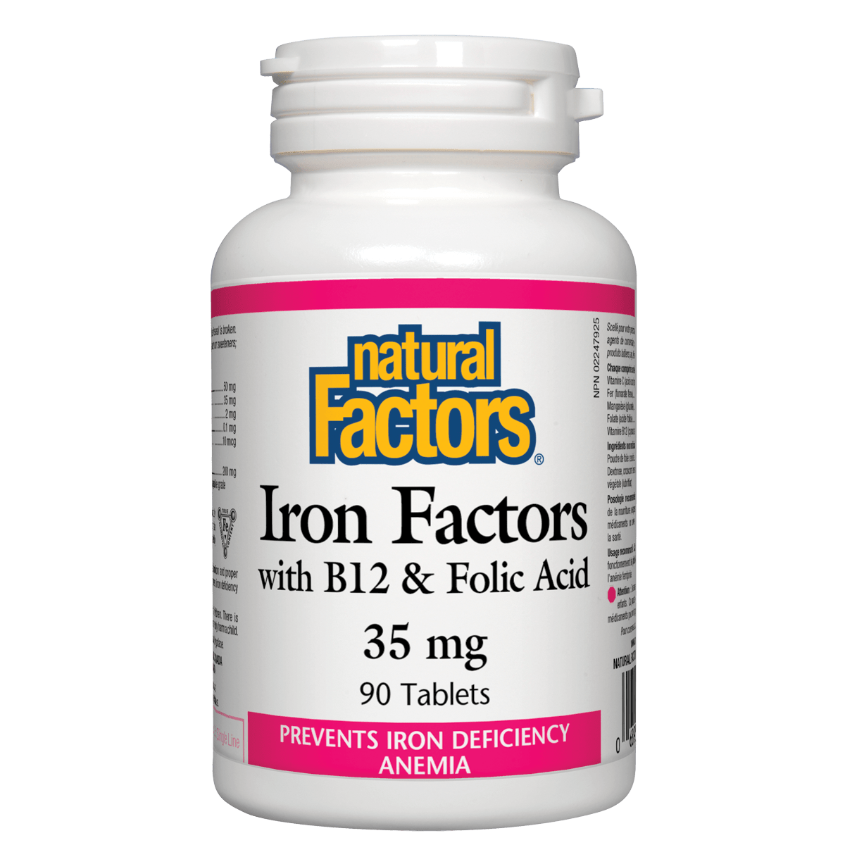 Natural Factors Iron Factors with B12 and Folic Acid 35 mg 90 Tablets