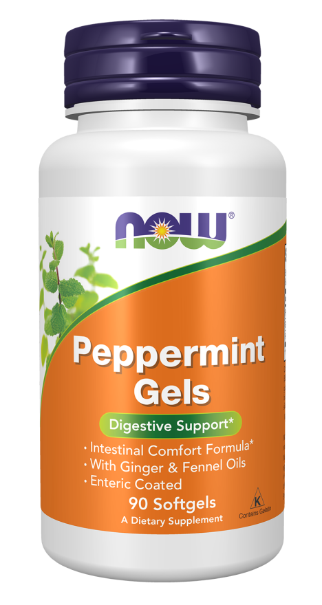 NOW Peppermint Gels 90 Enteric Coated Softgels