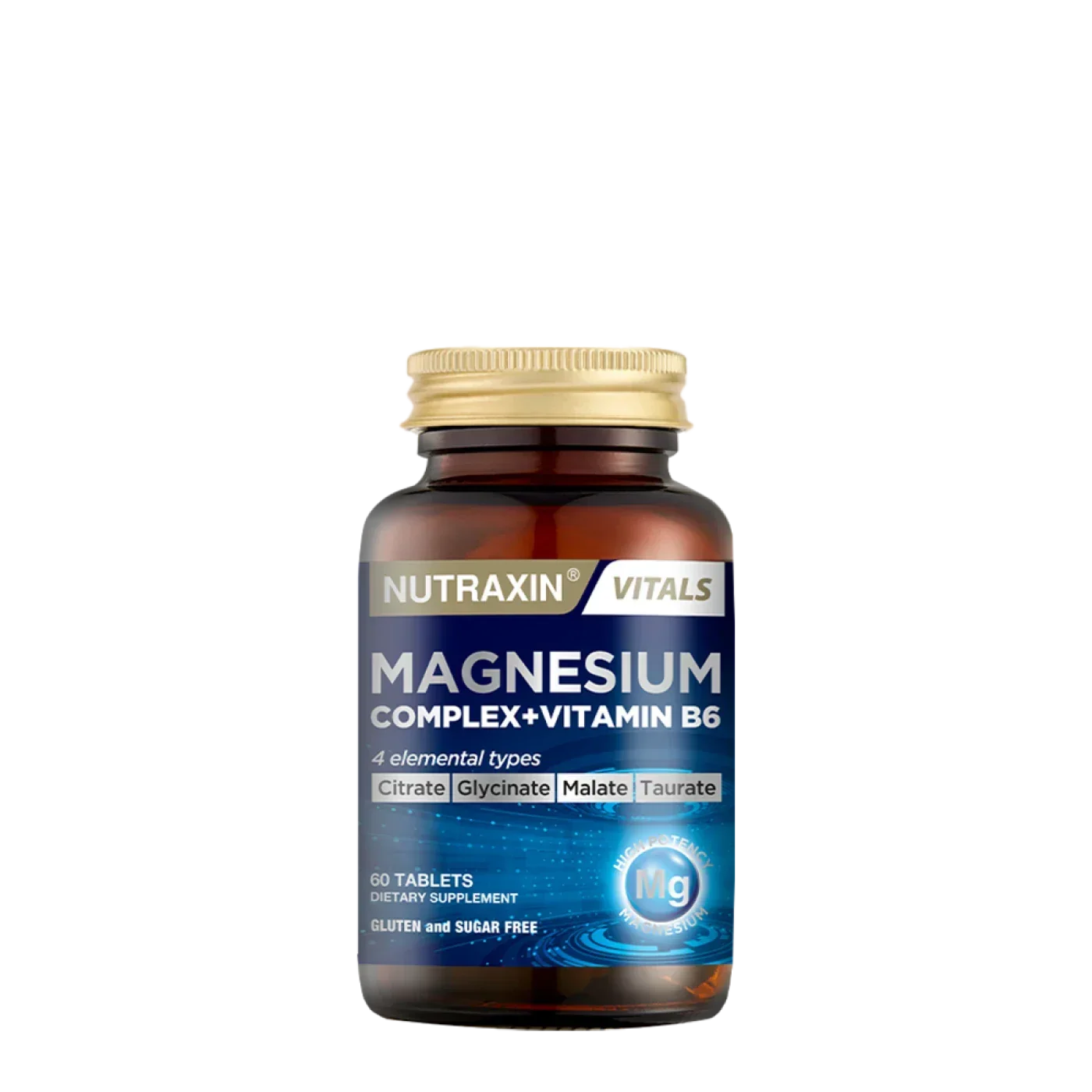 Nutraxin Magnesium Complex Vitamin B6 supplement bottle, 60 tablets, at Goldfarmaci Albania