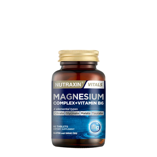 Nutraxin Magnesium Complex Vitamin B6 supplement bottle, 60 tablets, at Goldfarmaci Albania