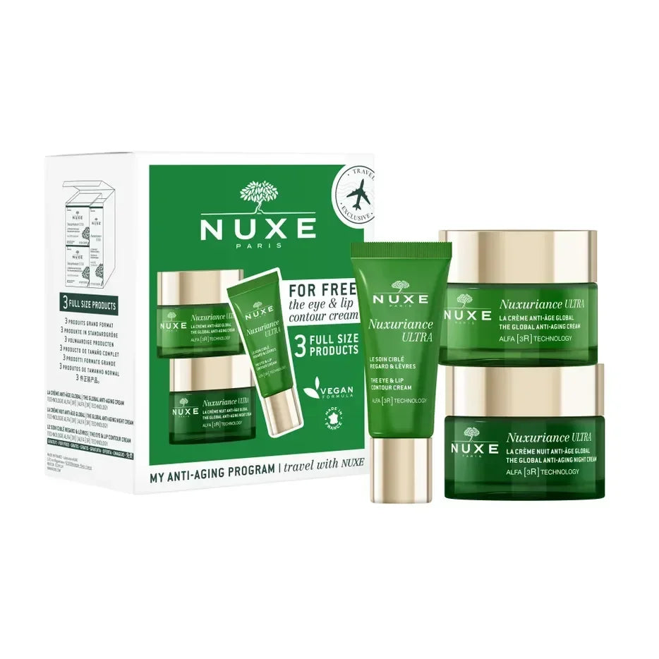 Nuxe Nuxuriance Ultra anti-aging skincare set with three full-size products at Goldfarmaci