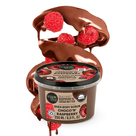 Organic Shop Choco’n Raspberry shea body scrub with raspberries and chocolate swirl, 250ml