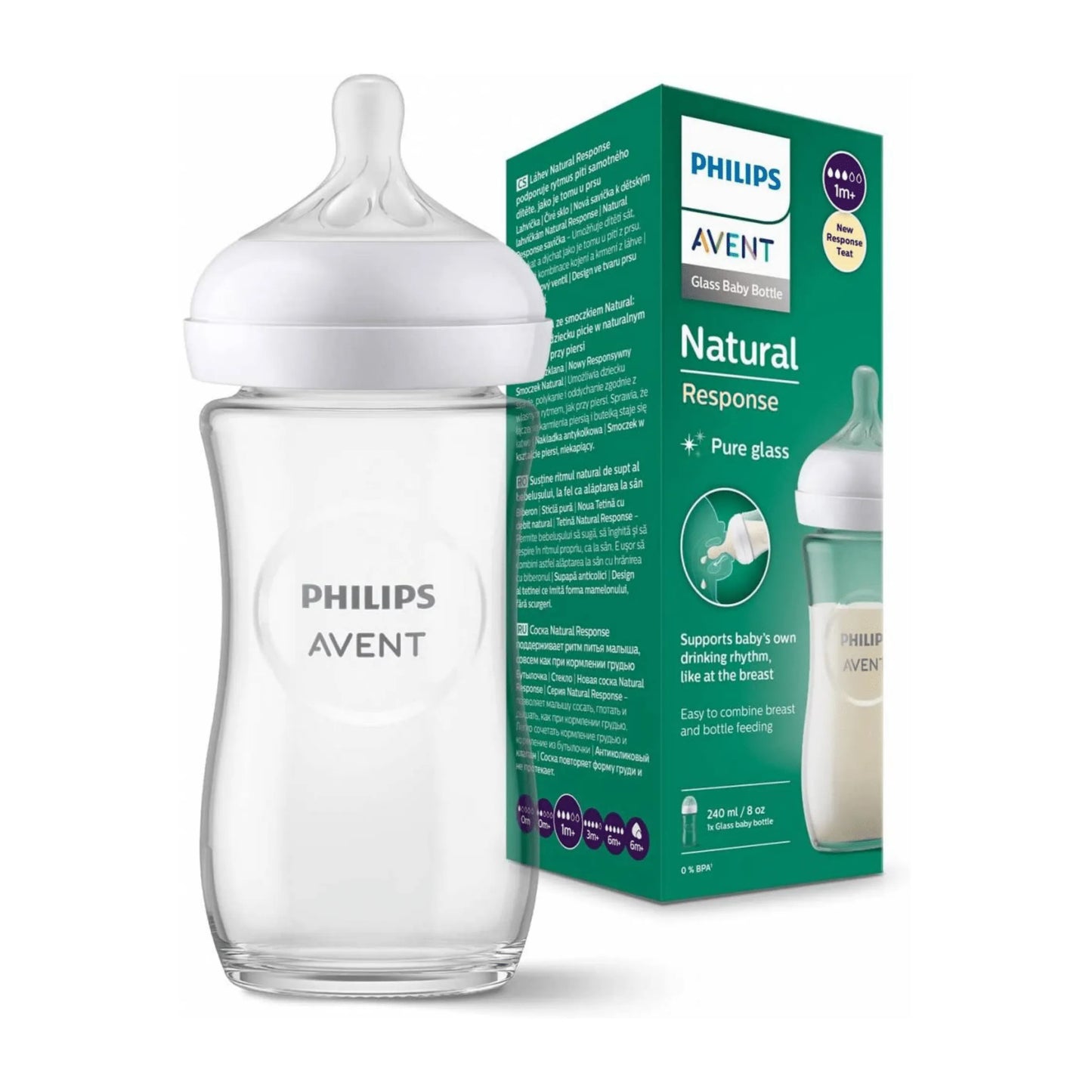 Philips Avent - Natural Response Baby Glass Bottle , 240ml - GOLDFARMACI