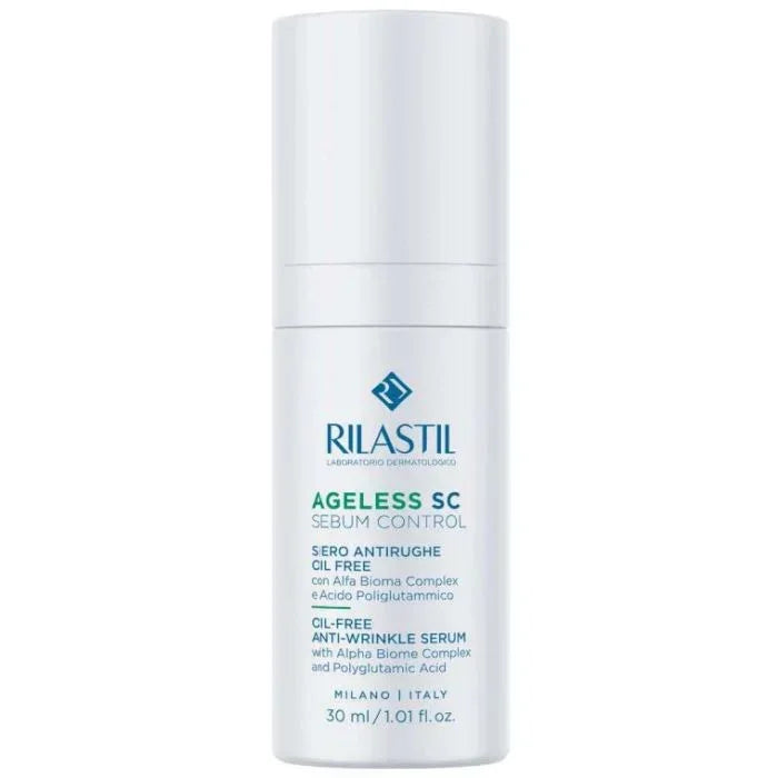 Rilastil Ageless SC Sebum Control anti-wrinkle serum bottle, dermocosmetic skincare