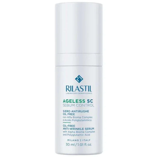 Rilastil Ageless SC Sebum Control anti-wrinkle serum bottle, dermocosmetic skincare