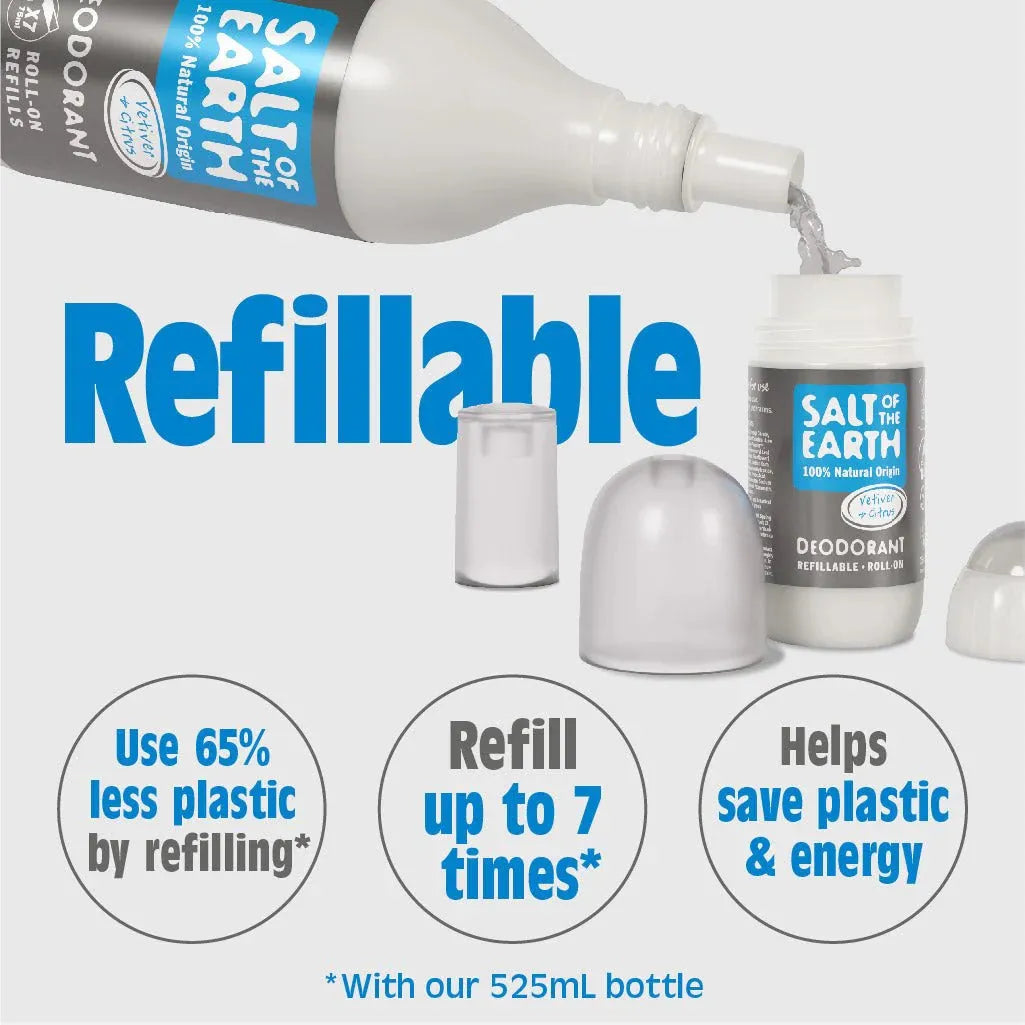 Salt of the Earth - Vetiver & Citrus Natural Refillable Roll-On Deodorant - GOLDFARMACI