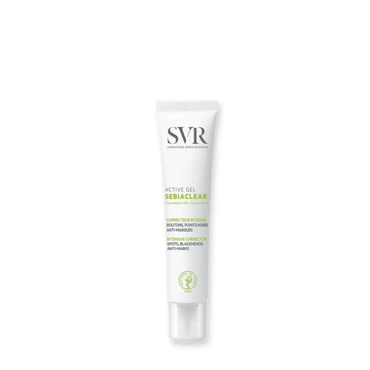 SVR Sebiaclear Active Gel intensive corrector skincare tube on white background, Goldfarmaci