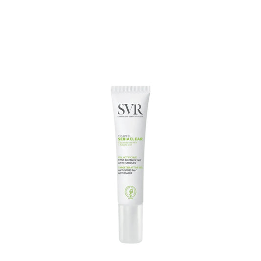 SVR Sebiaclear Cicapeel anti-spot targeted gel on white background, Goldfarmaci skincare product