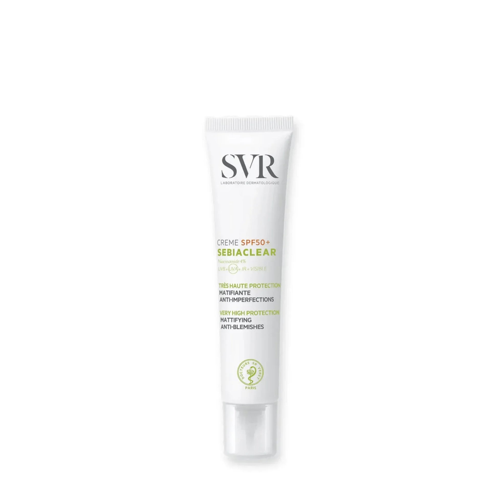 SVR Sebiaclear Cream SPF50+ acne sunscreen tube, skincare product at Goldfarmaci