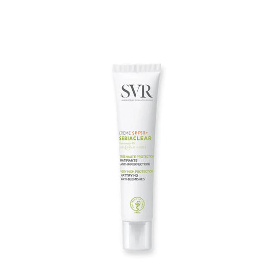 SVR Sebiaclear Cream SPF50+ acne sunscreen tube, skincare product at Goldfarmaci