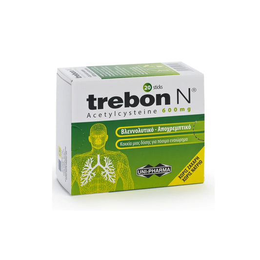 Trebon N Acetylcysteine 600mg 20 sticks cough expectorant box at Goldfarmaci Albania