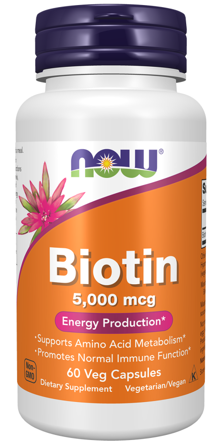NOW Biotin 5000 mcg 60 veg capsules bottle