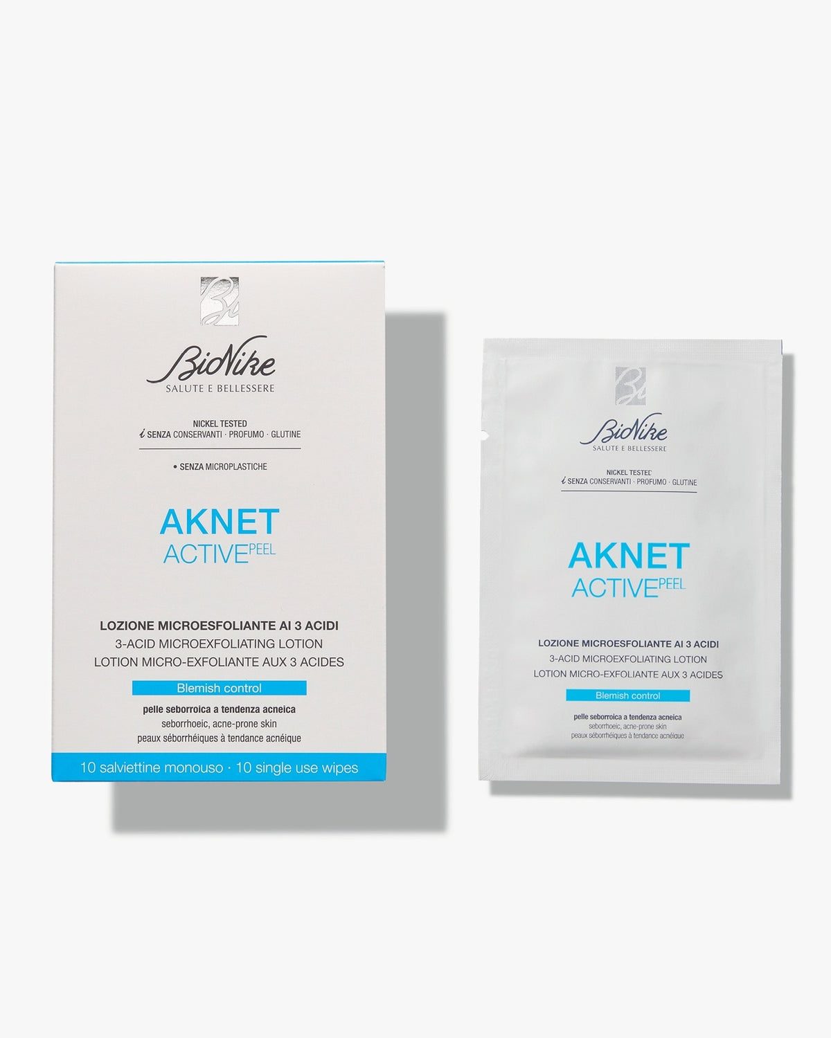 BioNike AKNET Activepeel 3-Acid Microexfoliating Lotion, 10 single-use wipes