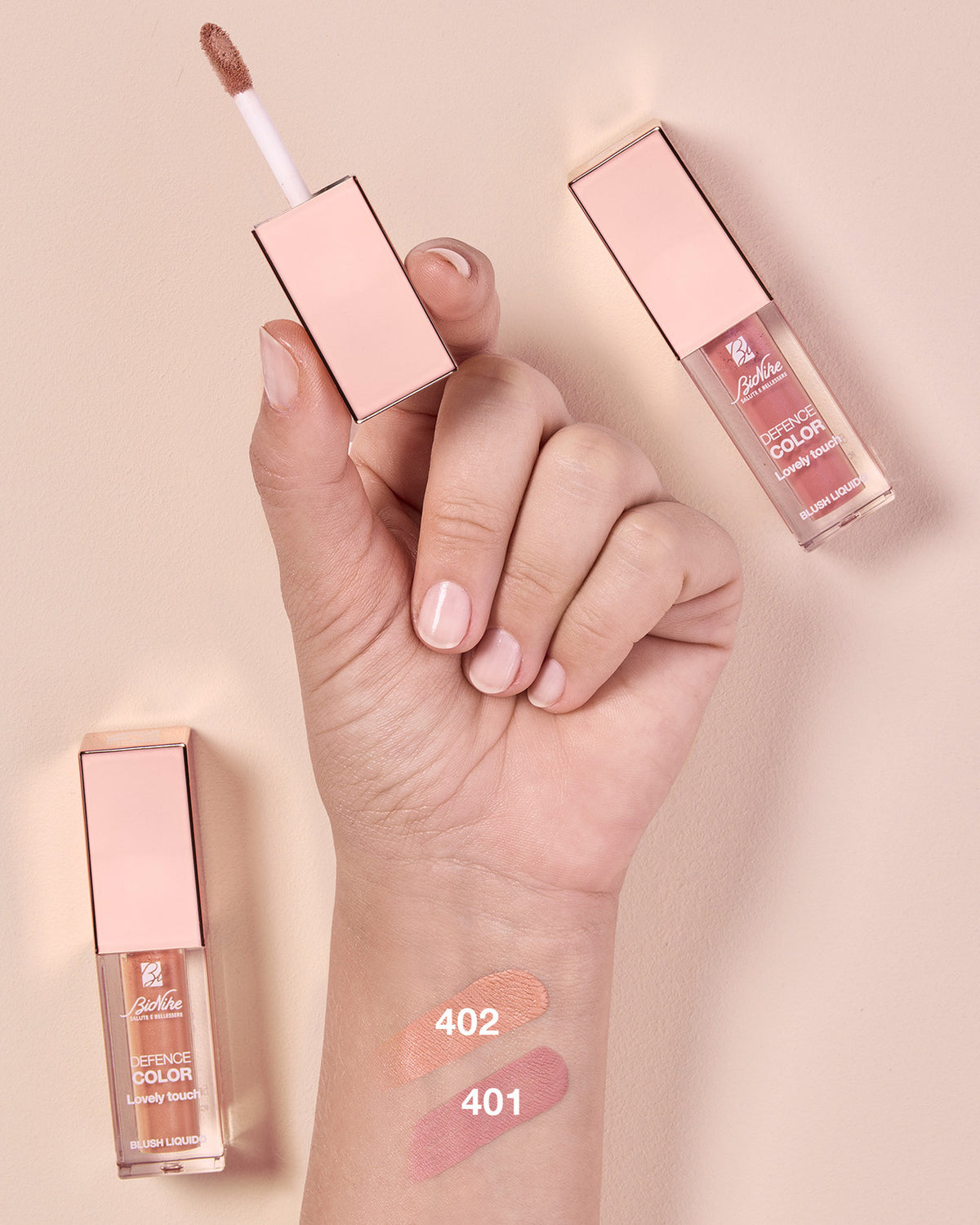BioNike Lovely Touch Liquid Blush shades 401 Rose and 402 Pêche