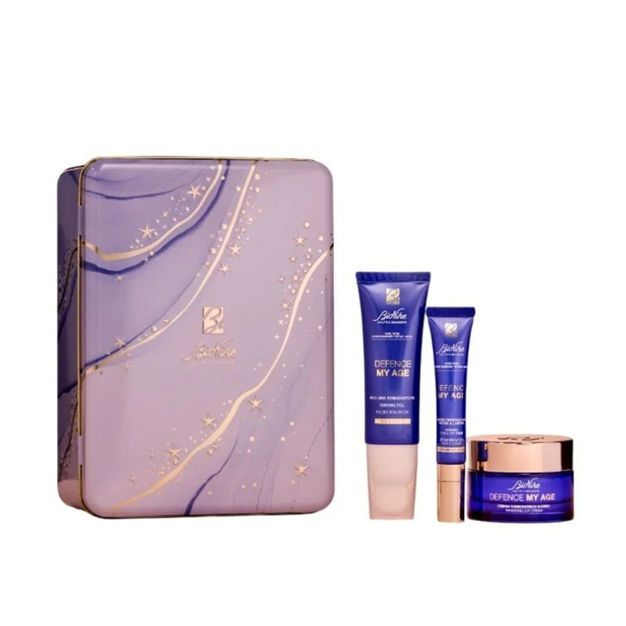 BioNike Defence My Age 2025 gift set with peeling, day cream and eye lip serum