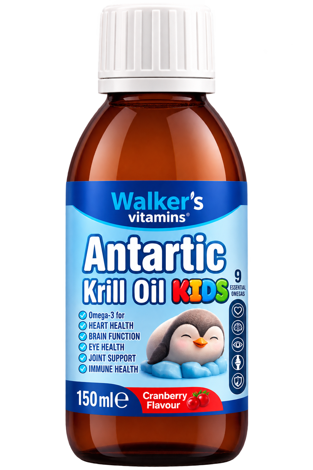 Walker's Vitamins Antarctic Krill Oil Kids, shije boronice të kuqe, 150 ml