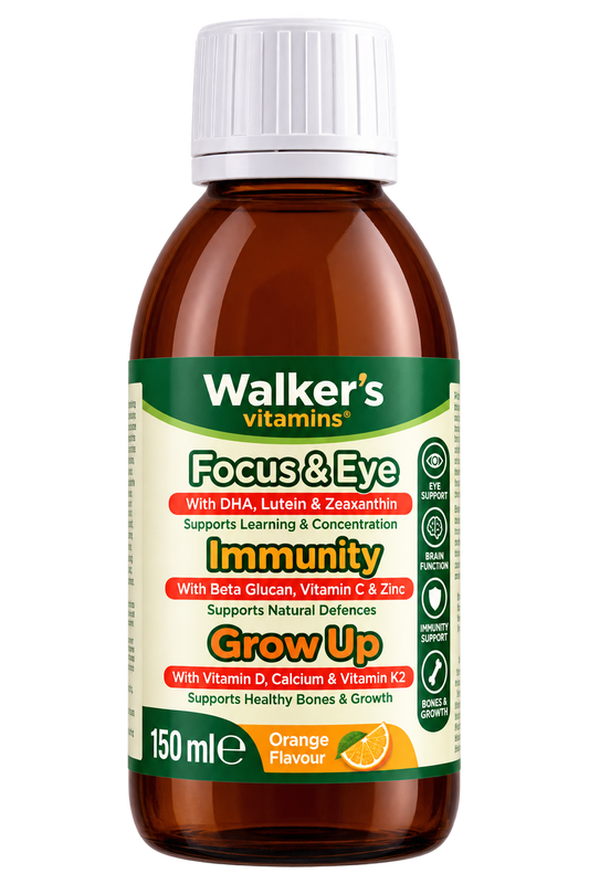 Walker's Vitamins Kids Focus & Eye, Immunity & Grow Up, shurup portokalli 150 ml