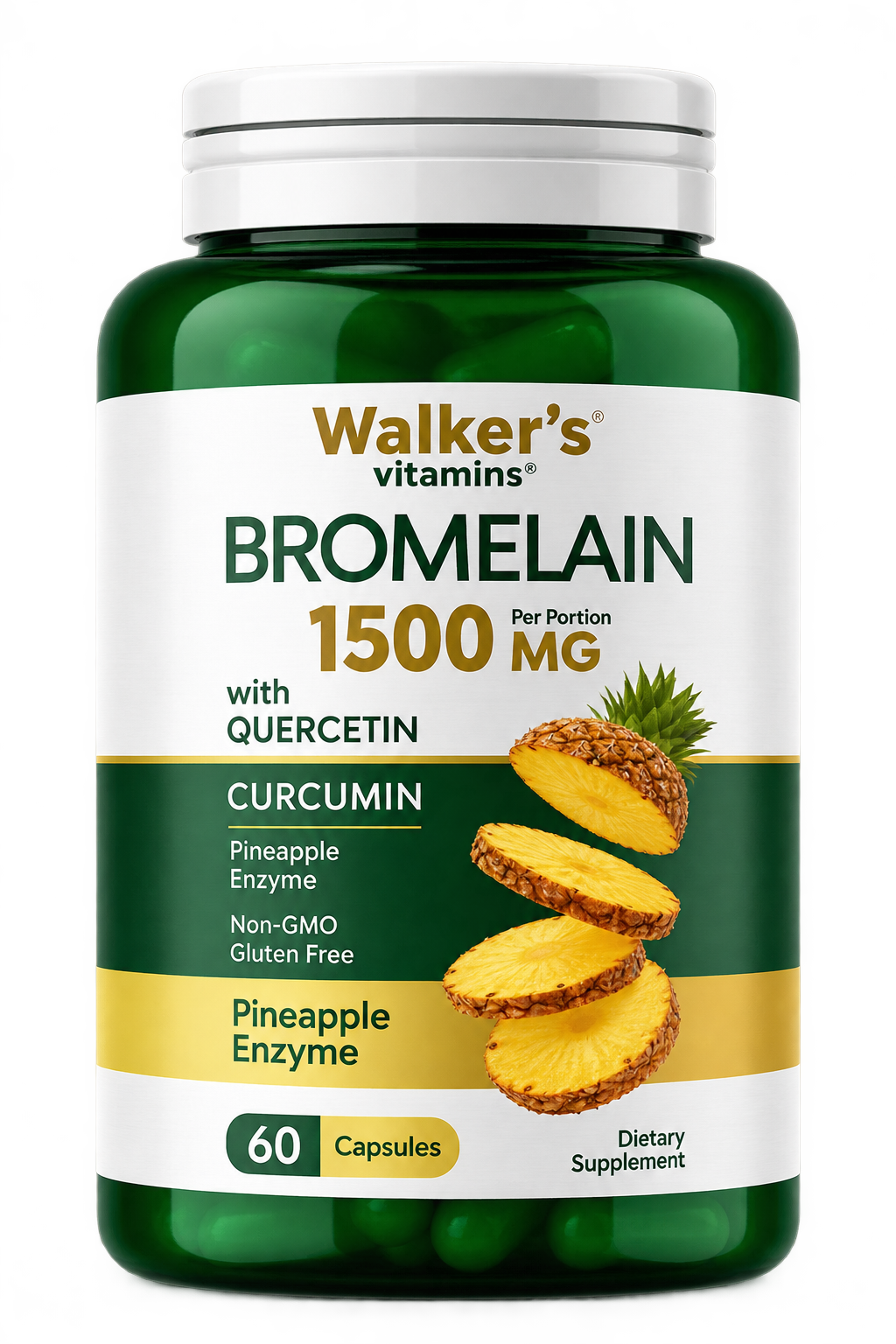 Walker’s Vitamins Bromelain 1500 mg with quercetin and curcumin, 60 capsules
