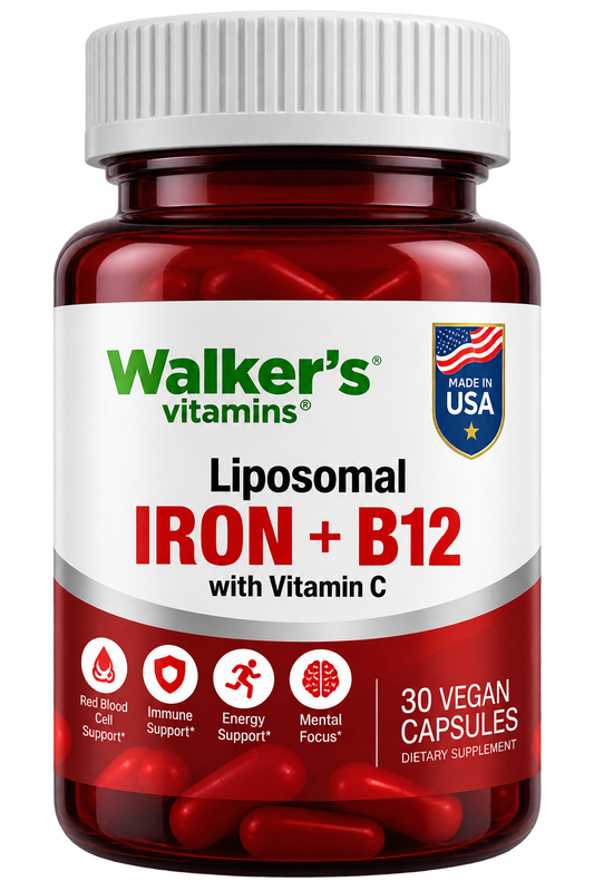 Walker’s Vitamins Liposomal Iron + B12 with Vitamin C, 30 vegan capsules