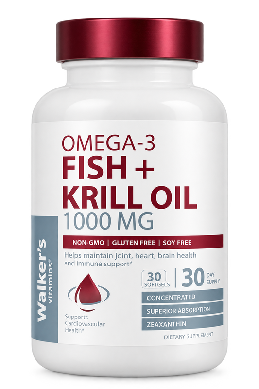 Walker’s Vitamins Omega-3 Fish + Krill Oil 1000 mg, 30 softgels