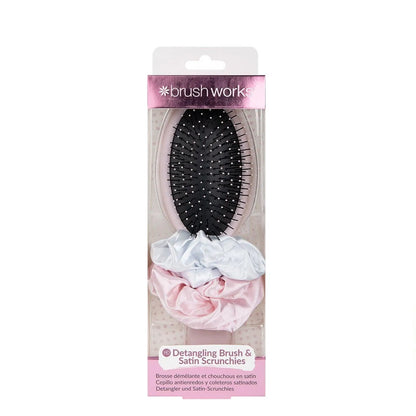 Brushworks - Detangling Brush & Satin Scrunchies - GOLDFARMACI