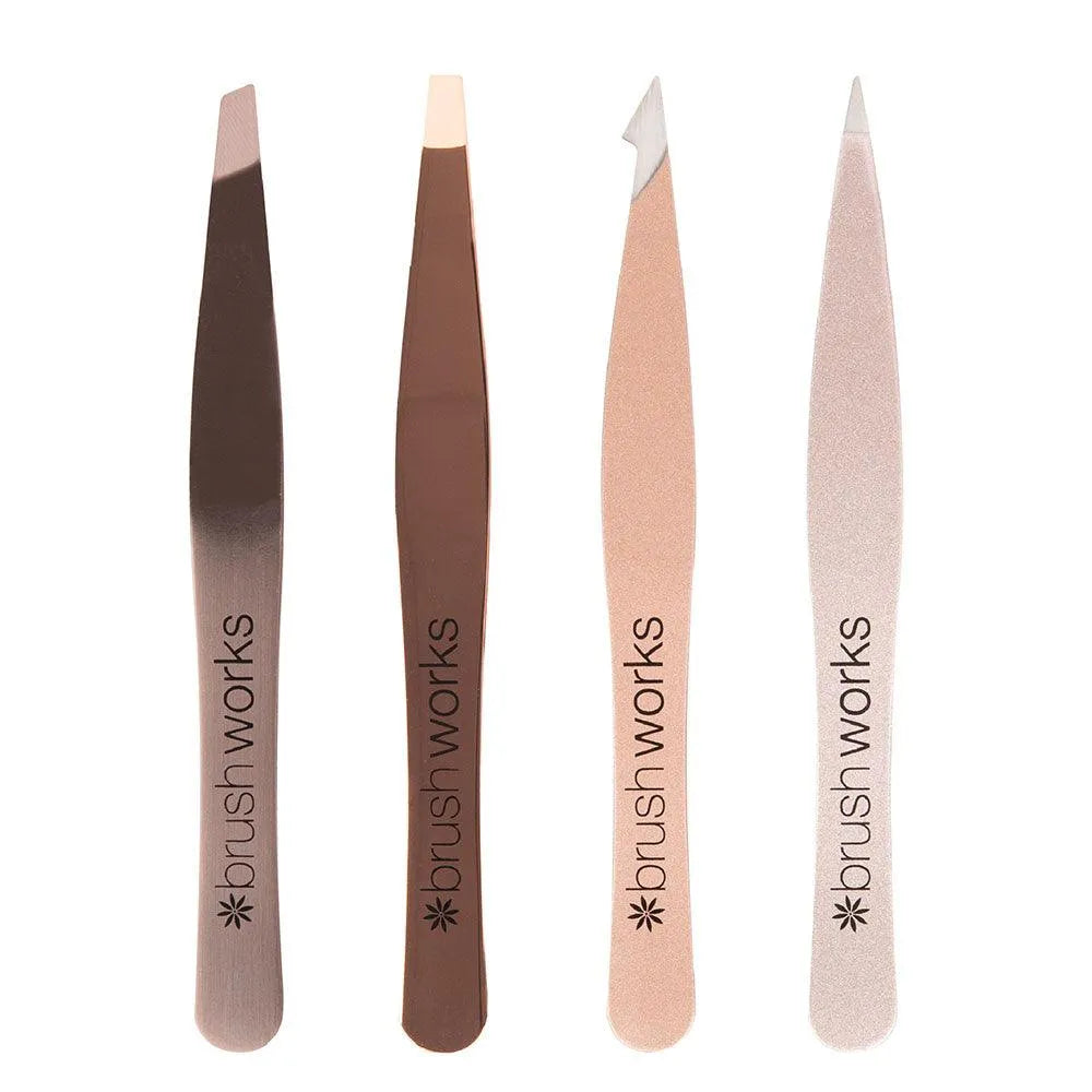 Brushworks - HD 4 Piece Combination Tweezer Set (Gold) - GOLDFARMACI
